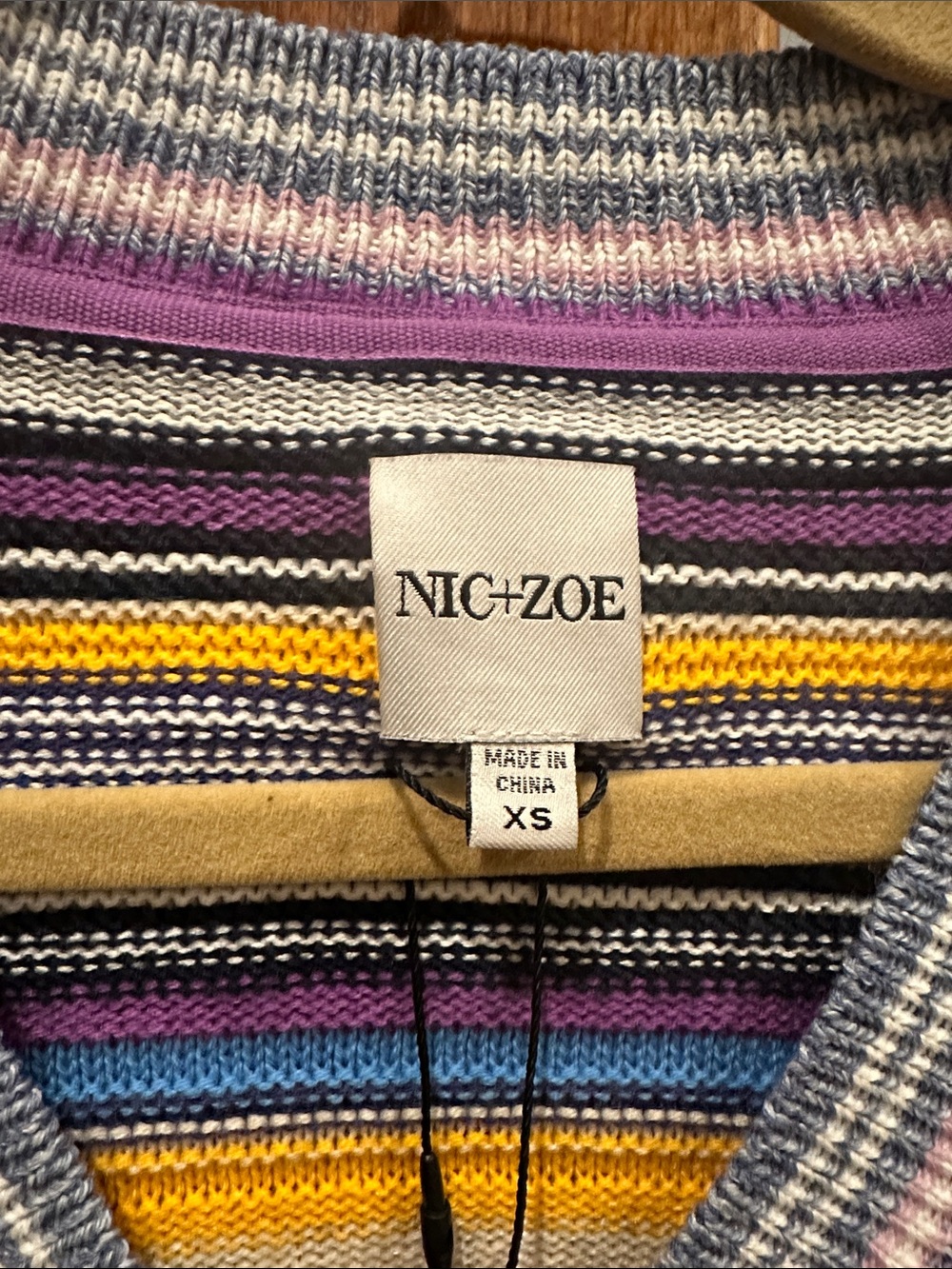 NIC+ZOE Striped V-Neck Sweater in Purple, Yellow, Blue & Cream - Picture 2 of 8